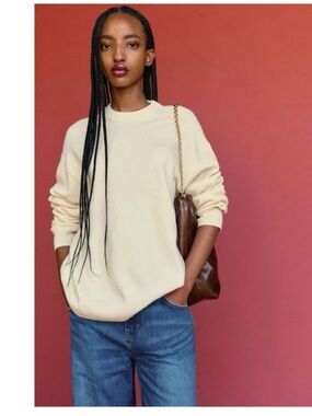 100% Merino Wool Fabian Crewneck Sweater pale butter yellow small Reformation